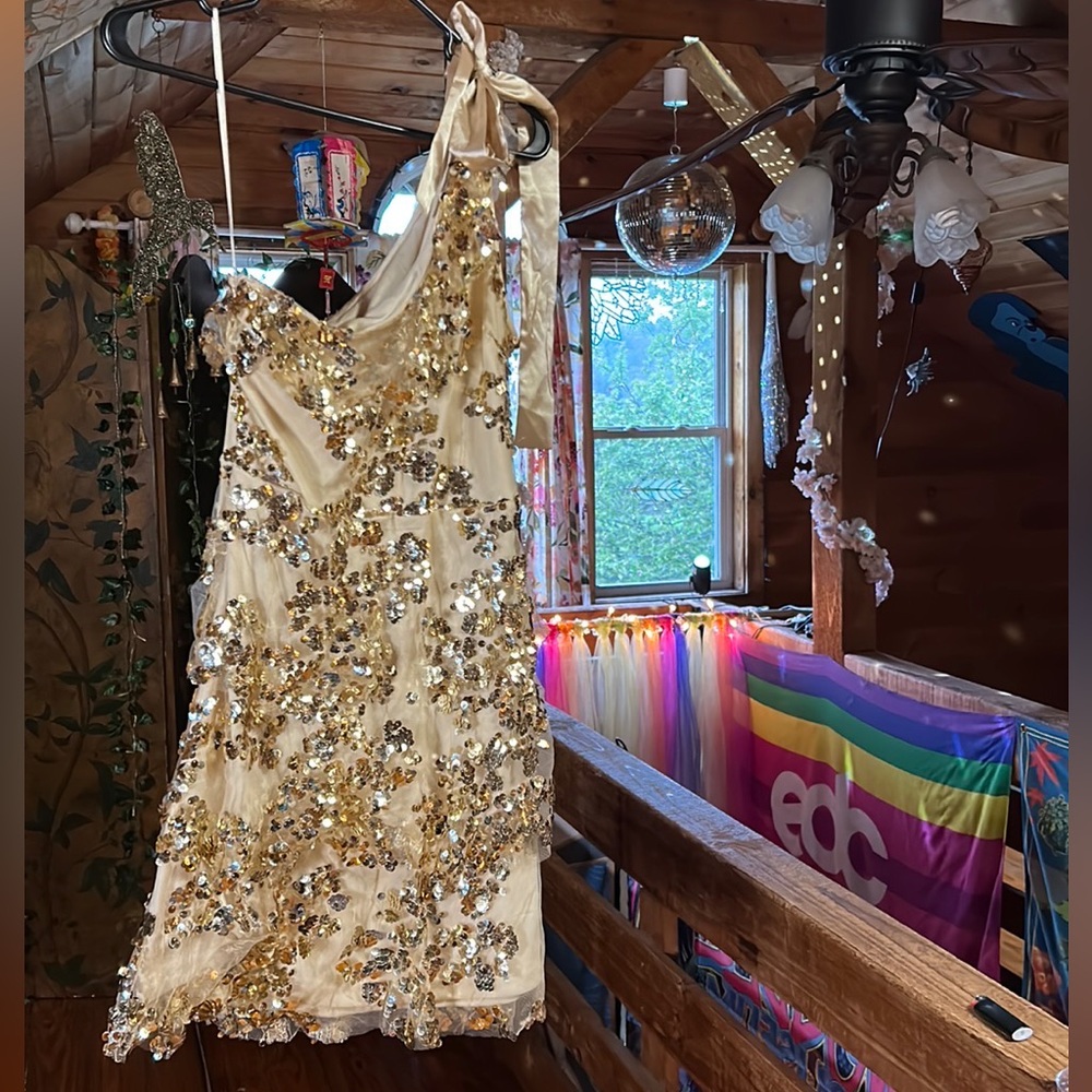 SFC Gold Sequin One Shoulder Dress
